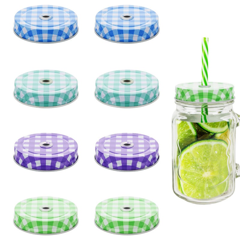 Cosmos 8 Pcs Regular Mouth Mason Jar Lids Decorative Metal Jar Lids Compatible with Mason Jars Canning Jars, Straw Hole Design in Assorted 4 Colors - Image 1